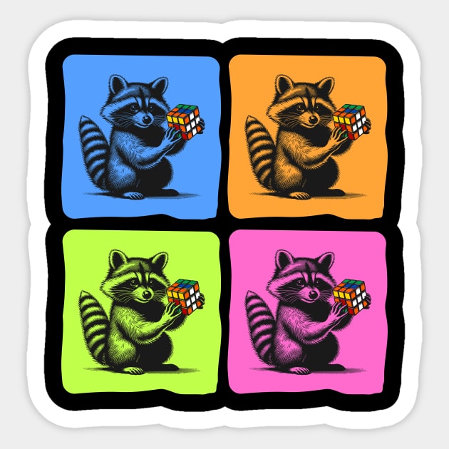 Colorful Raccoon Rubik's Cube Pop Art Sticker by Designed By Marty